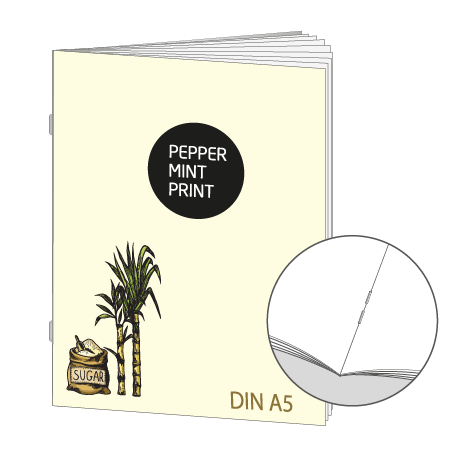 Broschüre aus Zuckerrohrpapier | DIN A5 8-Seiter | bedruckt